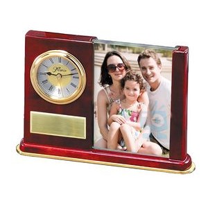 Rosewood Gold Clock w/Glass Picture Frame