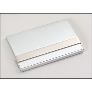 Matte silver business card case with polished silver accent