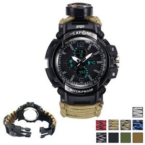 Chronogra Watch and Survival Bracelet w/ Whistle and Compass