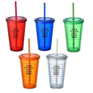 16oz Double Layer Plastic Straw Cup