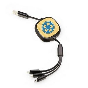 3-in-1 Retractable Bamboo Flat Charging Cable For iPhone Android Phone