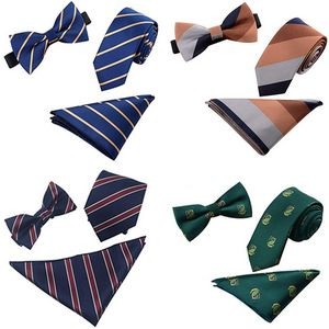 Custom Polyester Silk Men's Necktie & Pocket Square Bow Tie Set