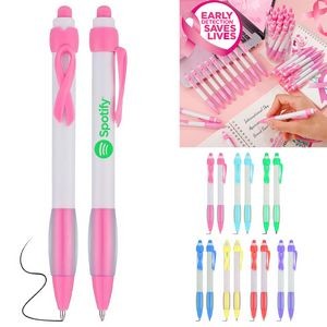 Breast Cancer Pen With Ribbon Clip Ball Pen