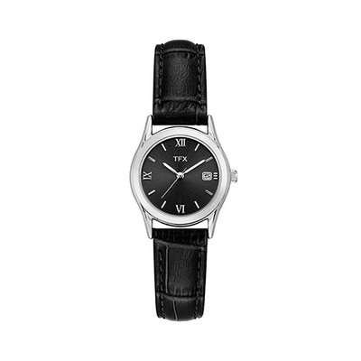 Ladies' TFX by Bulova® Black Leather Strap Watch