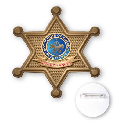3" Sheriff Badge Star Shape Plastic Full Color Button