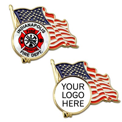 American Flag Enamel Lapel Pin w/Logo
