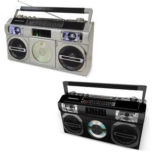 Studebaker Portable Boom Box w/Bluetooth®/CD Player/FM Analog Radio & LED EQ (Silver)