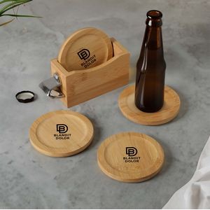 Bamboo Coaster Set w/ Bottle Opener