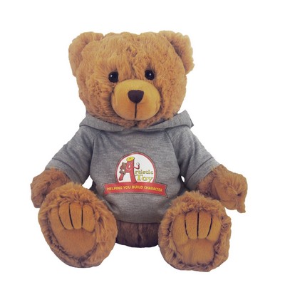 12" Tan Peter Bear Stuffed Animal w/Hooded Shirt & Full Color Imprint