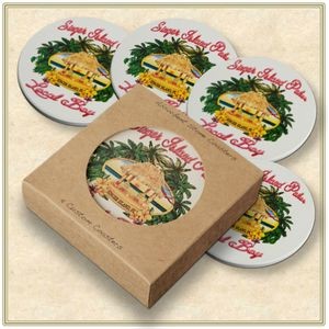 4 Round Absorbent Stone Coaster with Cork Backing packaged in Kraft Window Box - Basic Print