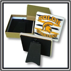 2 Custom Square Stone Coasters with Easel Backing - Basic Print