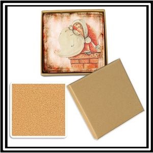 4 Christmas Square Coasters packaged in FREE Kraft Gift Box