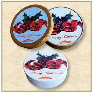 4 Round Absorbent Stone Coaster Gift Box Set with Printed Label - Basic Print