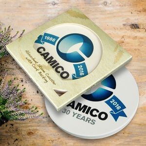 Round Absorbent Stone Coaster - Custom Printed - Packaged in Single Window Box - Basic Print
