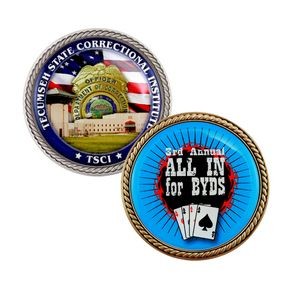 Challenge Coin Nickel w/ Rope Border - Full Color Imprint - 6 Day Production
