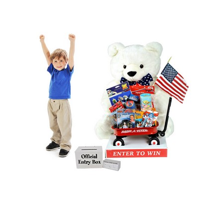 Patriotic Bernie the Bear Toy Promotional Display w/Toy Filled Wagon