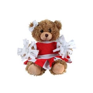 soft plush Mocha Curly Sitting Bear with cheerleader outfit