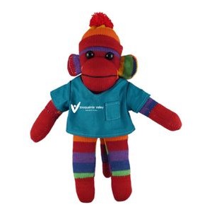 Rainbow Sock Monkey (Plush) in scrub shirt