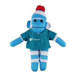 Blue Sock Monkey (Plush) in scrub shirt