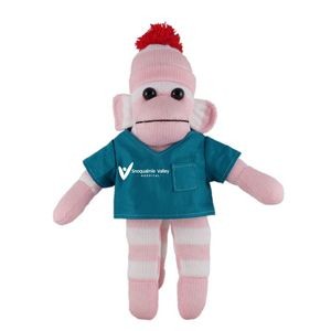 Pink Sock Monkey (Plush) in scrub shirt