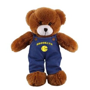 Soft Plush Stuffed Mocha Teddy Bear in denim overall.