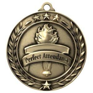 Antique Perfect Attendance Wreath Award Medallion (2-3/4")
