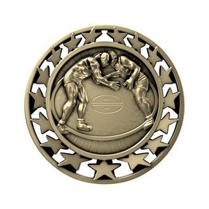 Antique Wrestling Star Medal (2-1/2")