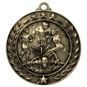 Antique Triathlon Wreath Award Medallion (1-3/4")
