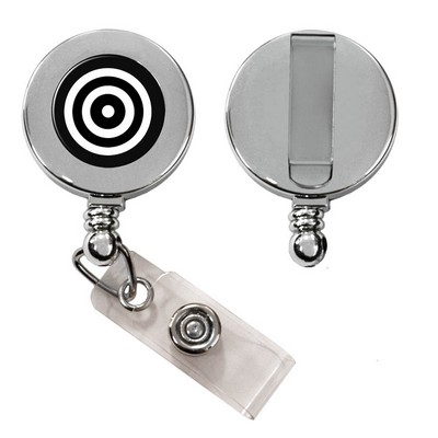 Vibraprint® Silver Round Badge Reel w/ Belt Clip (1-1/4")