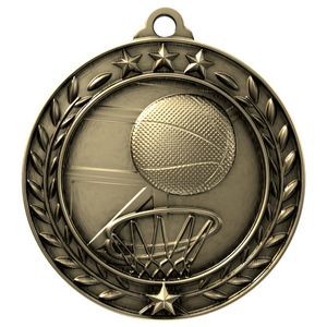 Antique Basketball Wreath Award Medallion (1-3/4