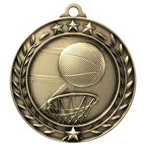 Antique Basketball Wreath Award Medallion (2-3/4")