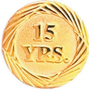 Bright Gold 15 Year Service Lapel Pin