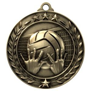 Antique Volleyball Wreath Award Medallion (1-3/4")