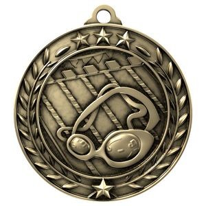 Antique Swimming Wreath Award Medallion (2-3/4")
