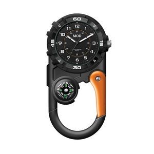 Wc8225 41mm Metal Black Pocket Watch, 3 Hand Mvmt, Black Dial, Compass, Carabiner