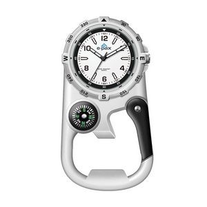 Wc8227 41mm Metal Matte Silver Pocket Watch, 3 Hand Mvmt, White Dial, Compass, Carabiner