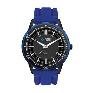 Wc9266 43.5mm Metal Black Case, 3 Hand Mvmt, Black Dial, Blue Ring, Silicone Strap, Flat Mineral Cry