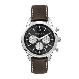 Wc3055 34mm Steel Silver Case, Chronograph Mvmt, Black Dial, Dte Display, Leather Strap, Flat Minera