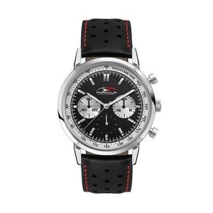 Wc5594 42mm Metal Silver Case, Chronograph Mvmt, Black Dial, Leather Strap, Flat Mineral Crystal, 3 