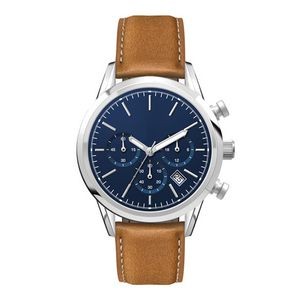 Wc3075 34mm Steel Silver Case, Chronograph Mvmt, Blue Dial, Dte Display, Leather Strap, Flat Mineral