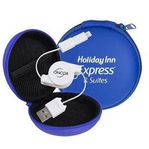 Retractable Cable w/ MFI Adapter in Round Zipper Case