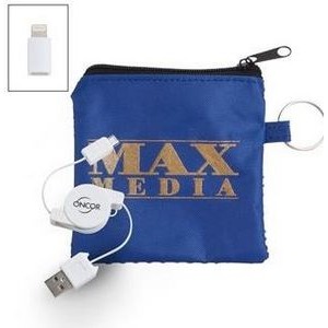 Retractable USB to Micro USB Cable w/ MFI Connector in Mesh Tech Pouch