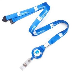 3/4 x 36 Polyester Silkscreen Lanyard with Retractable Reel and Safety Breakaway