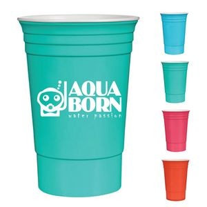 16 Oz. Reusable Double Wall Tailgate Party Cup - Bright Line Neon Colors