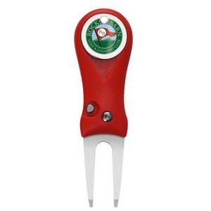Golf Retractable Divot Tool With Full Color Epoxy Dome Ball Marker