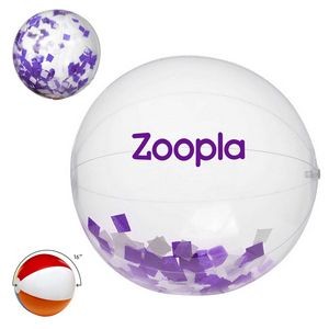 16" Purple & White Confetti Filled Round Clear Beach Ball