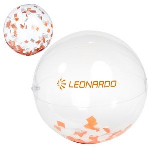 16" Orange & White Confetti Filled Round Clear Beach Ball