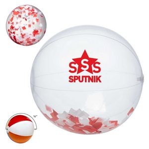 16" Red & White Confetti Filled Round Clear Beach Ball