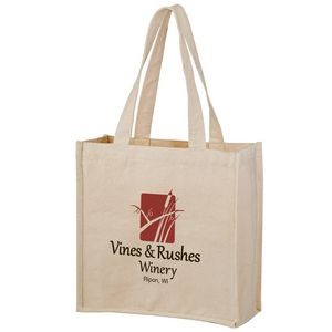 Heavyweight Cotton Wine & Grocery Tote Bag - 2 Bottle holders (13"x5"x13") - Screen Print