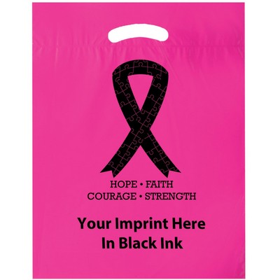Breast Cancer Awareness Stock Design Die Cut LDPE Bag • Ribbon - Customized (12"x15"x3")